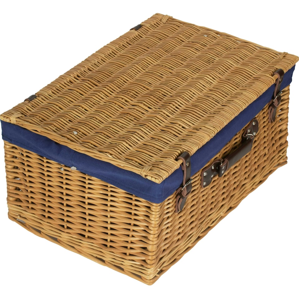 image 1 of 62cm Buff Wicker Picnic Basket with Lining | Blue | Blue | One Size