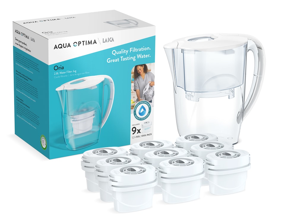 image 1 of Oria Water Filter Jug & 9 Evolve Filter Cartridges, 2.8L, White - Aqua Optima by LAICA