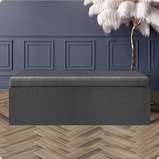 180cm Large Plain Safar Storage Ottoman Box, Steel Grey Plush Velvet Upholstered Deep Storage Ottoman End of Bed Bench
