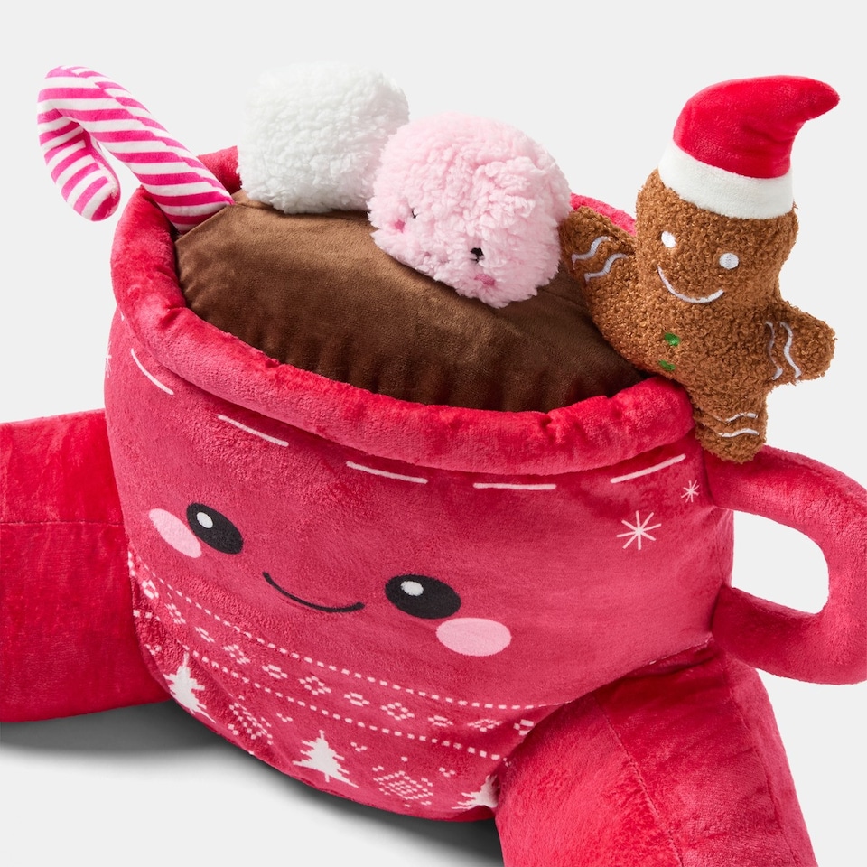 image 1 of OHS Kids Festive Hot Chocolate Cuddle Cushion Character Backrest Reading Pillow