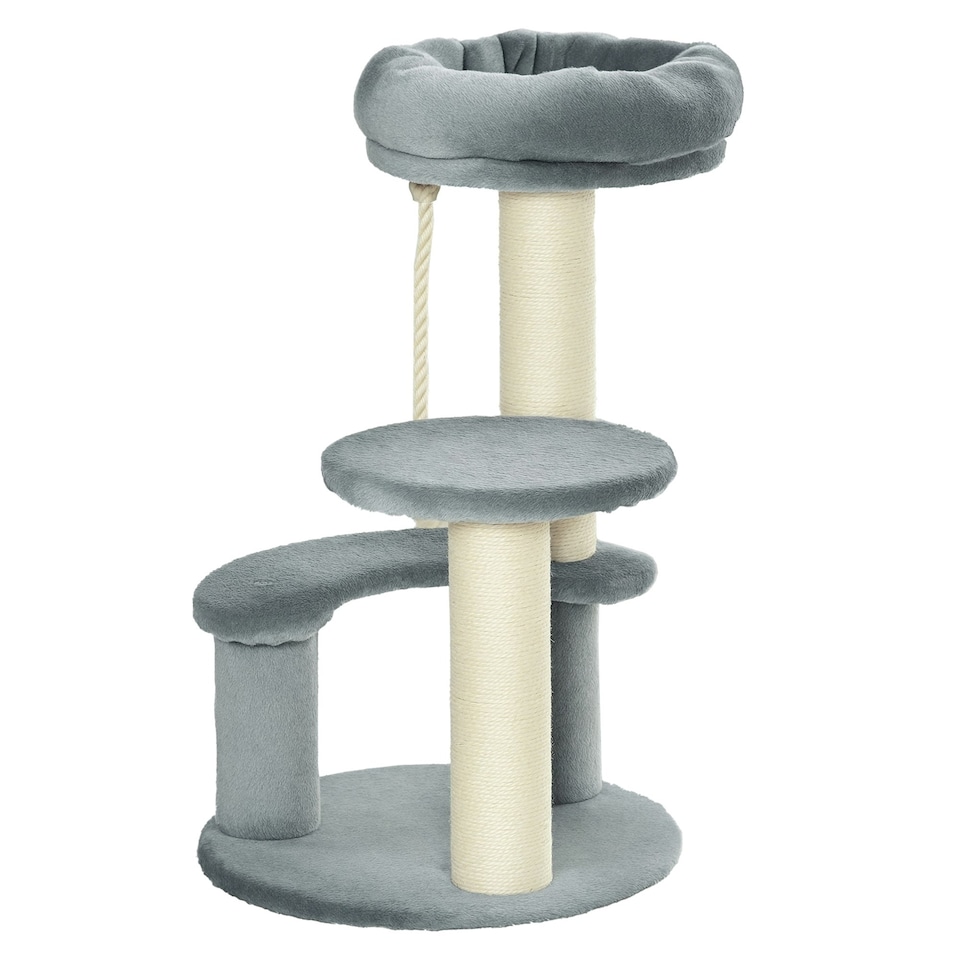 image 1 of PawHut 65cm Cat Tower, Small Cat Condo with Sisal Posts, Rope, Perches Grey