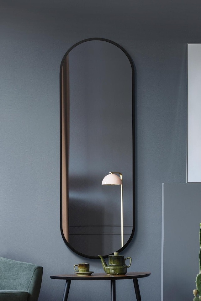 image 1 of The Vultus - New Black Metal Framed Double Arched Wall Mirror 71 X 24" (180CM X 60CM) Suitable for Inside and Outside! | Black