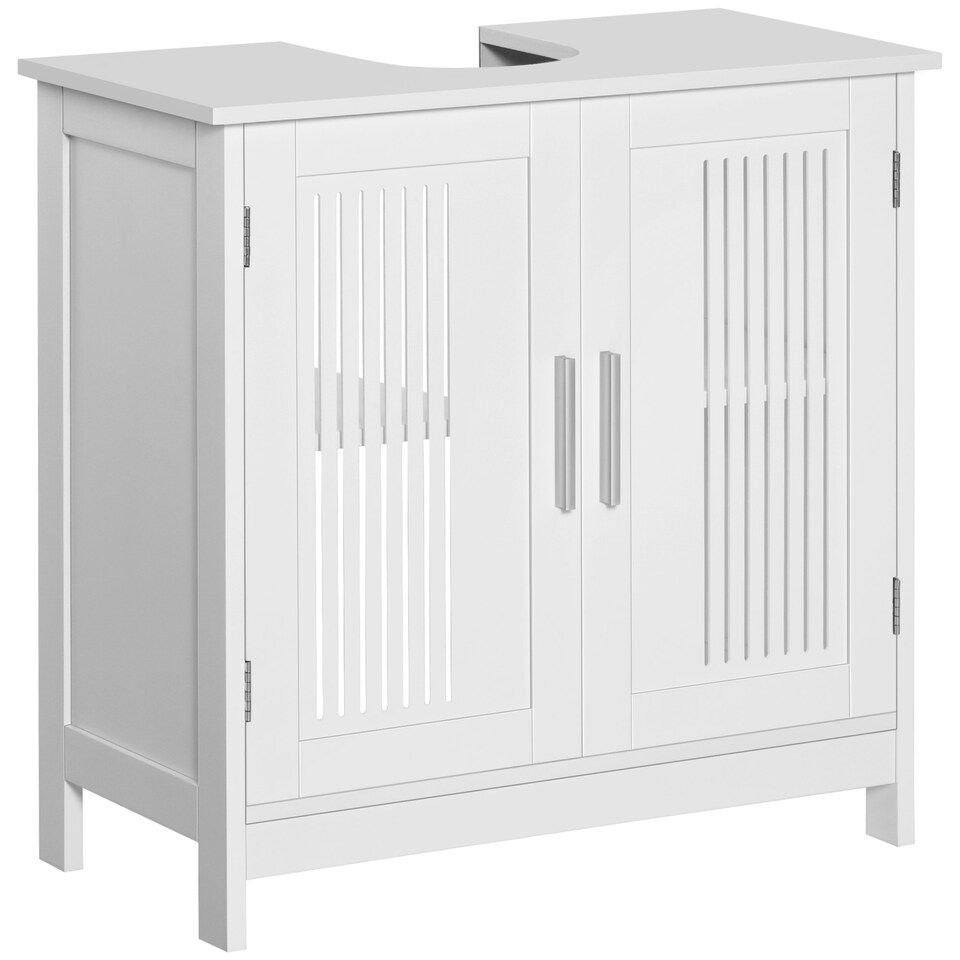 image 1 of kleankin Bathroom Pedestal Under Sink Cabinet with Storage Shelf White White | White