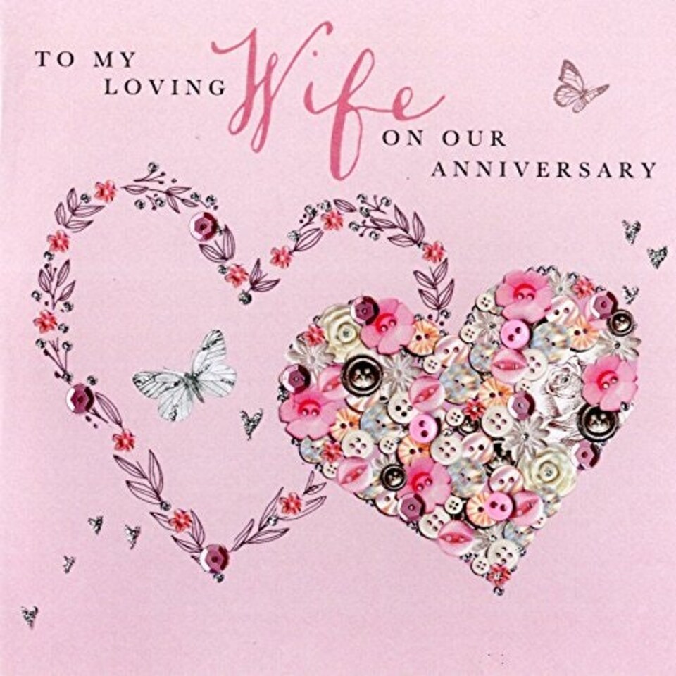 image 1 of Lovely Wife Anniversary Buttoned Up Greeting Card Embellished Cards