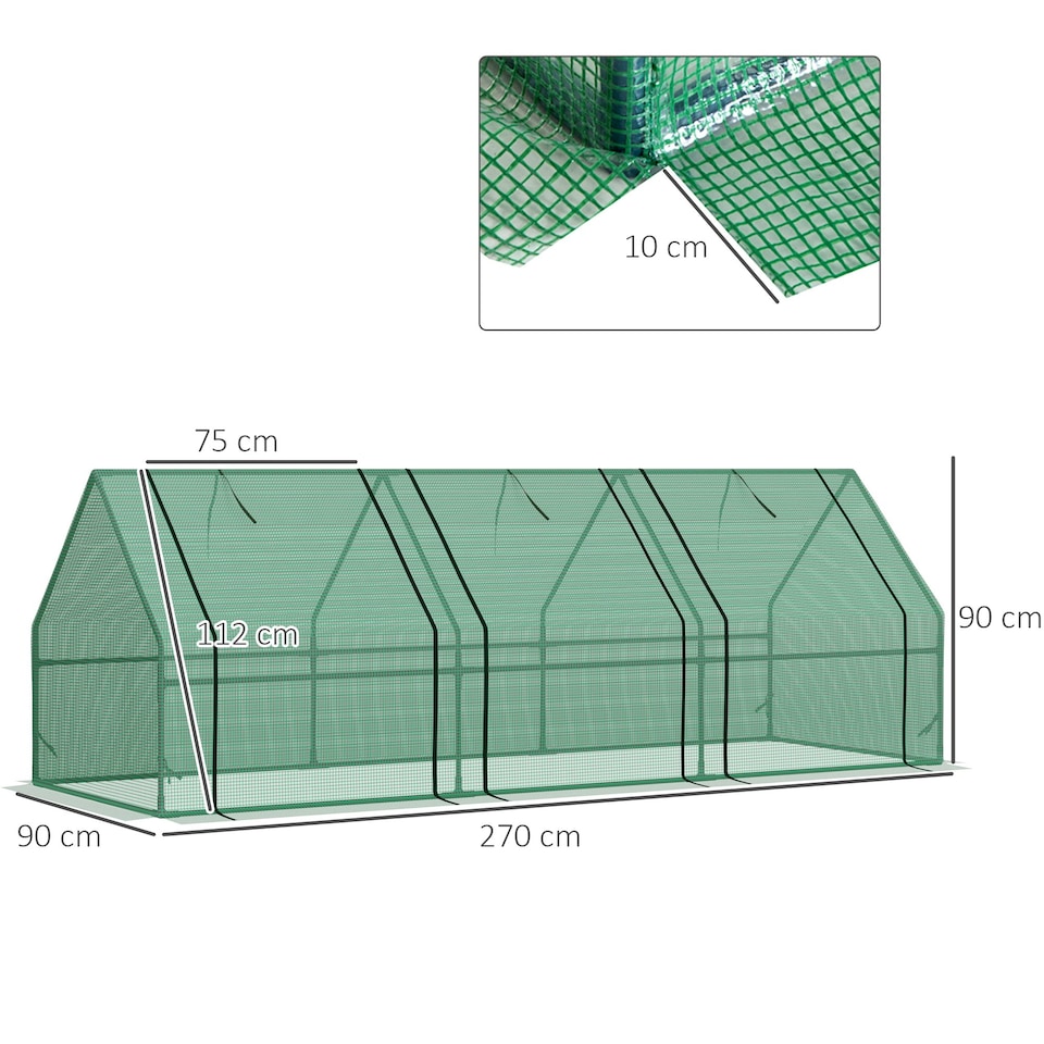 image 1 of Outsunny Mini Greenhouse Garden Planter Zipper Doors Portable 270 x 90 x 90cm