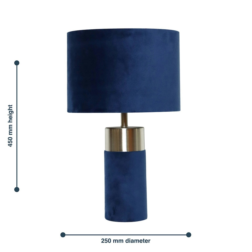 image 1 of Navy Blue Velvet with Satin Chrome Detail Table Lamp Blue | Chrome