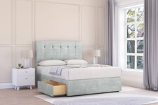 Sloomy Highbury Silver Naples Divan Bed With Mattress 2 Drawers Same Side With 54" Floor Standing Headboard 5' King | Silver | Silver | King | 1