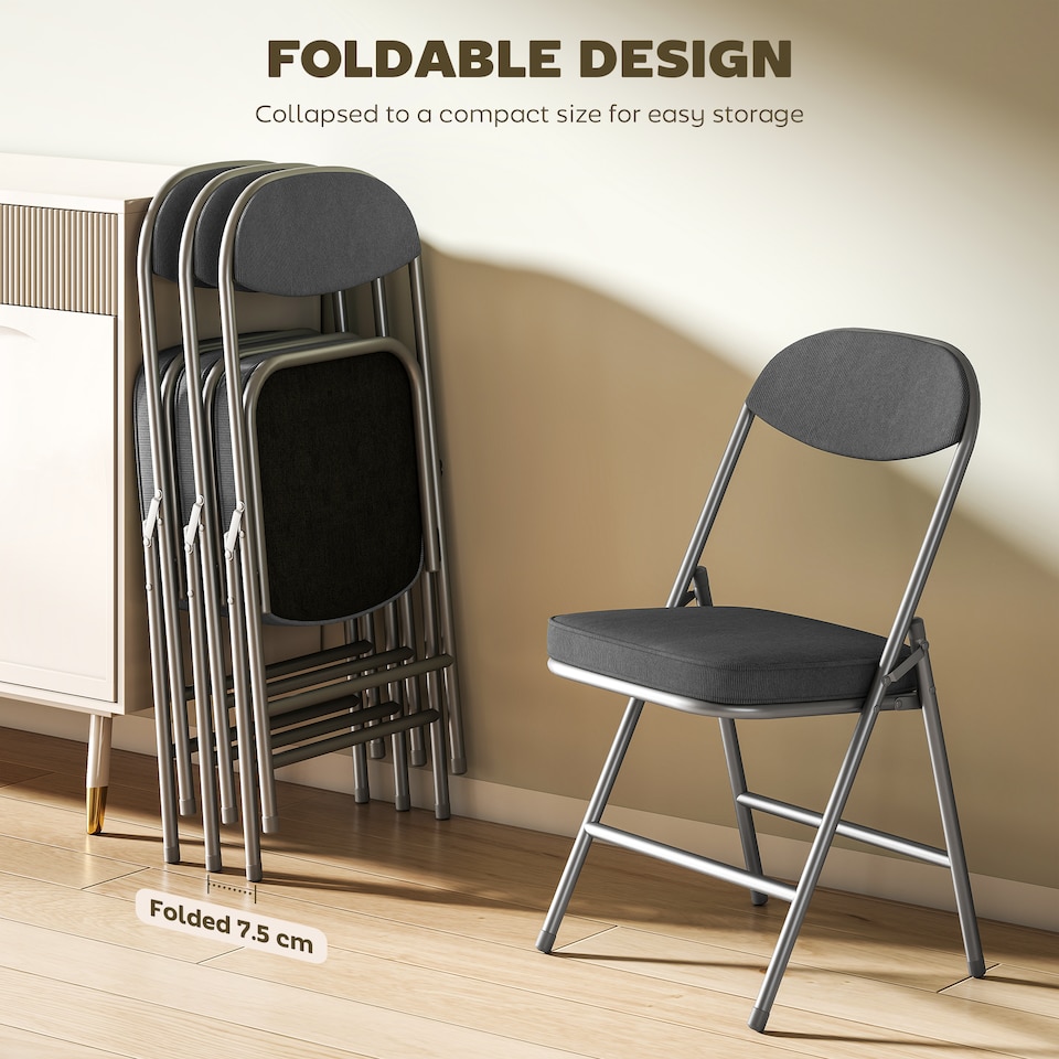 image 1 of HOMCOM Folding Chairs Set of 4 with Cushioned Seat, Steel Frame