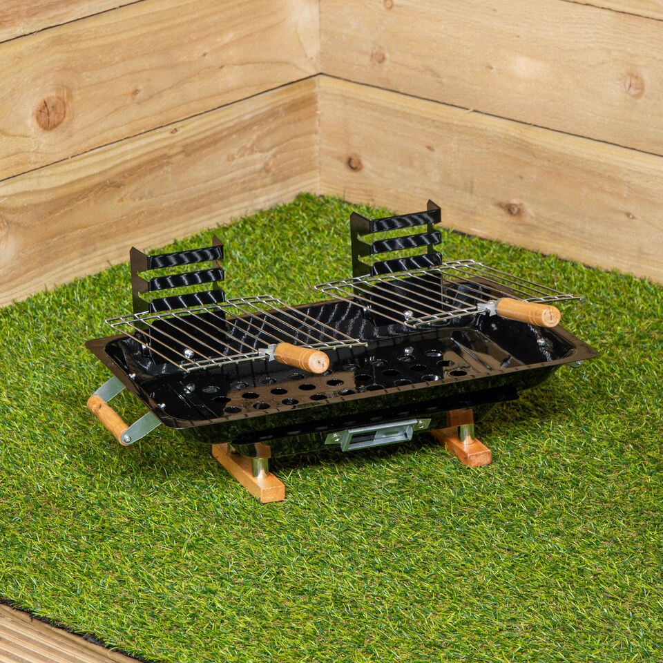 image 1 of Black Outdoor Portable Steel Hibachi BBQ Camping Grill