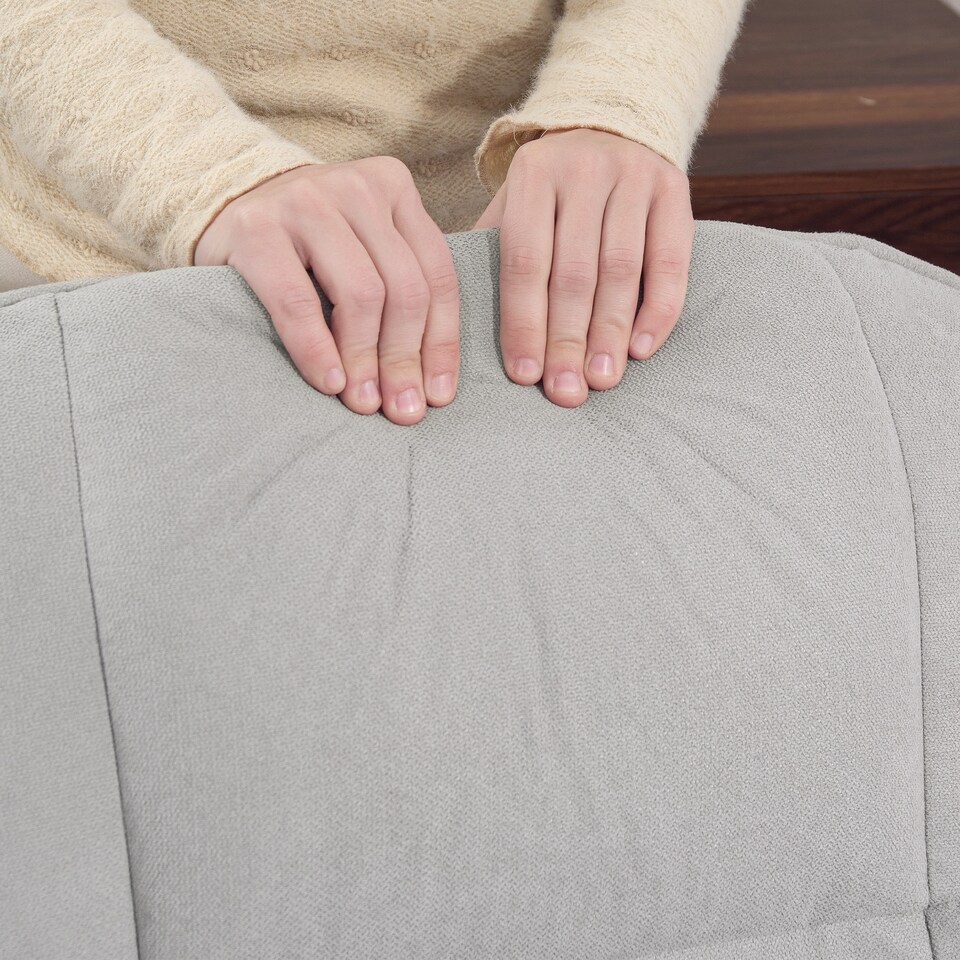 image 1 of HOMCOM Linen Swivel Recliner Chair with Footstool, Upholstered Reclining Armchair with Wooden Base for Living Room, Light Grey | Grey | Light Grey