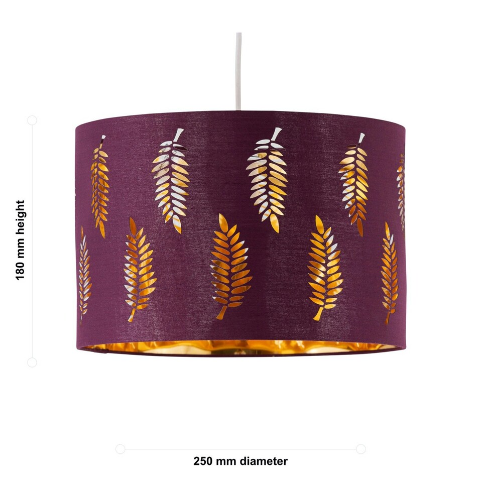 image 1 of Set of 2 Fern - Burgundy Cut Out 25cm Pendant Lightshades Purple | Gold
