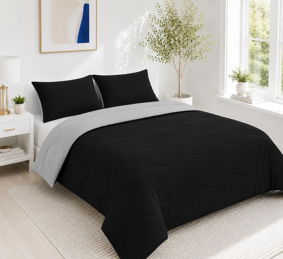 image 1 of 10.5 Tog Soft Coverless Reversible Duvet Set with Quilted Pillowcase Cover