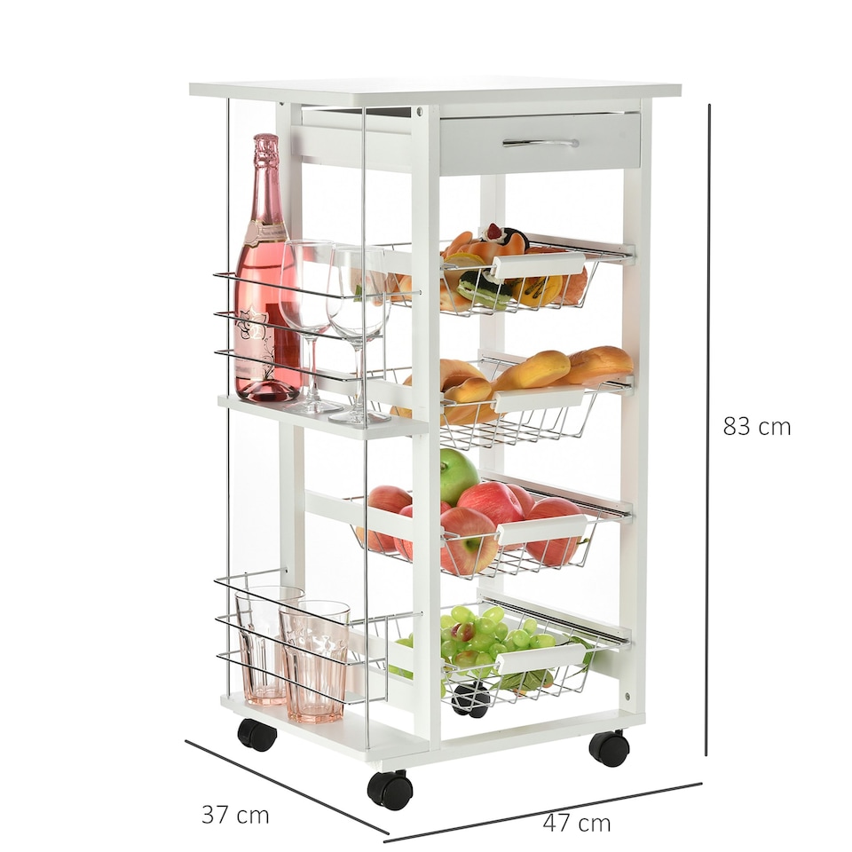 image 1 of HOMCOM Multi-Use Kitchen Island Trolley Baskets Side Racks Drawer Worktop White