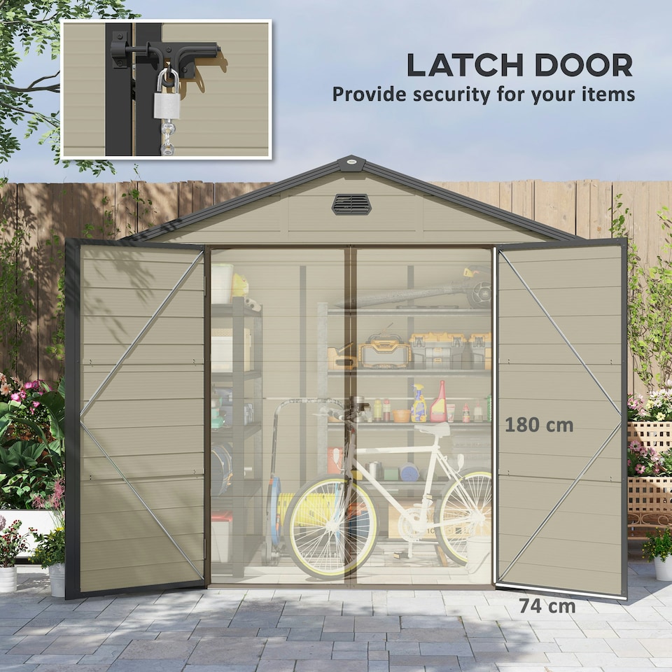 image 1 of Outsunny 8x6ft Garden Shed w/ Foundation Kit and Vents, Cream White Cream