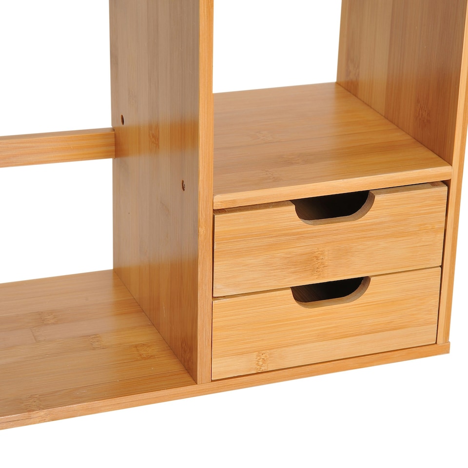 image 1 of HOMCOM Desk Organiser Desktop Bookshelf 180 Degree Rotatable 2 Drawers Bamboo