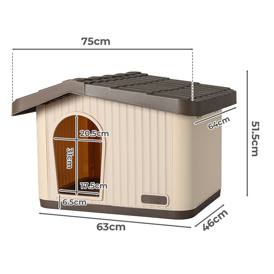 image 1 of Skylos Plastic Dog House Pet Kennel Shelter for Small Medium Dogs Indoor Outdoor | Brown | M