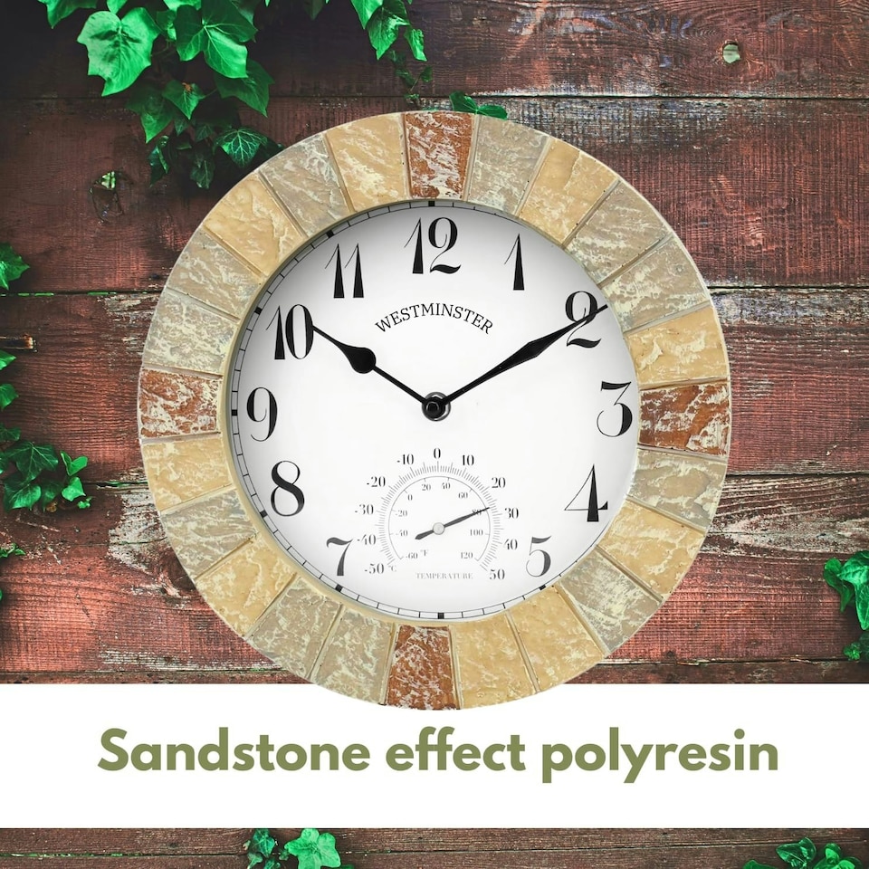 image 1 of Marco Paul 25cm Stone Slate Wall Clock Cream