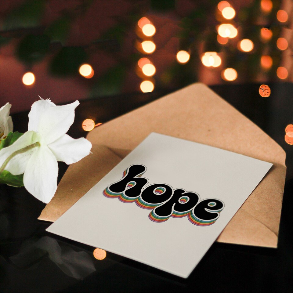 image 1 of Hope Colourful Retro Rainbow Font Typography Good Luck Greeting Card