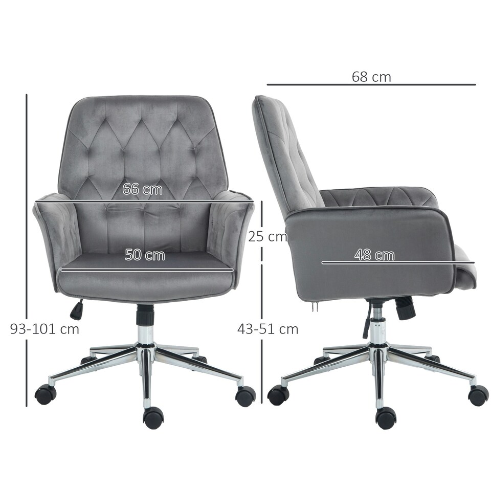 image 1 of Vinsetto Swivel Computer Chair with Arms, Modern Style Tufted, Dark Grey