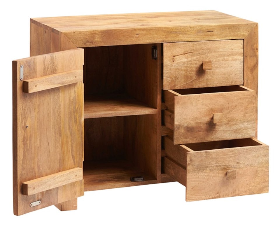 image 1 of Toko Light Mango 3 Drawer Sideboard - Solid Mango Wood - L45 x W88 x H75 cm | Brown