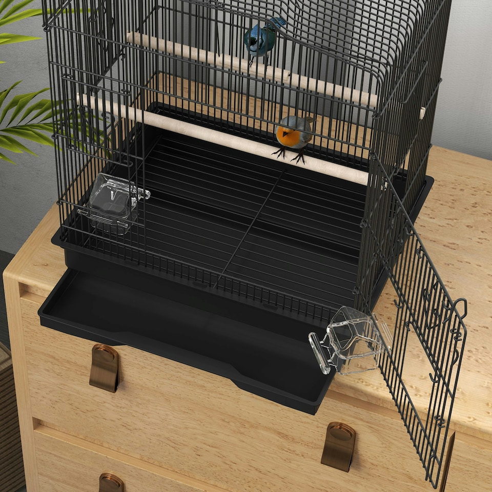 image 1 of PawHut 59cm Large Bird Cage with Perches, Food Bowls, Swing, Black