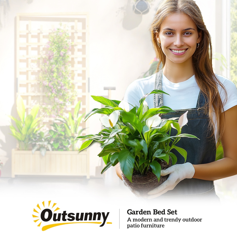 image 1 of Outsunny Wooden Trellis Planter, Raised Garden Bed with Wheels, Natural