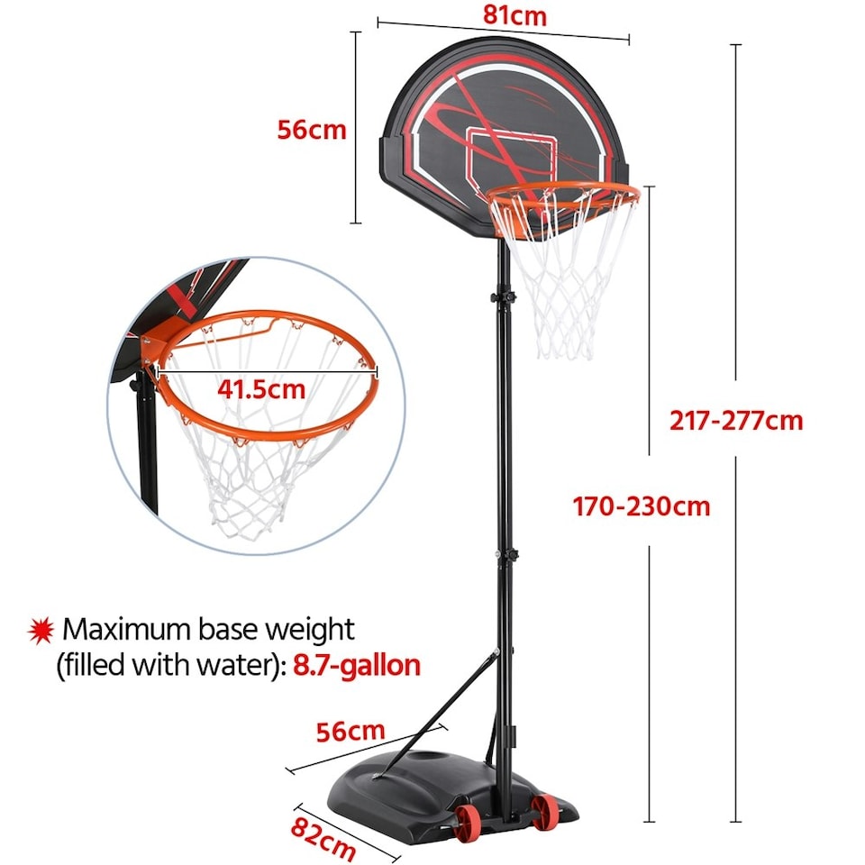 image 1 of Yaheetech 2.17-2.77M Adjustable Height Basketball Hoop System Black