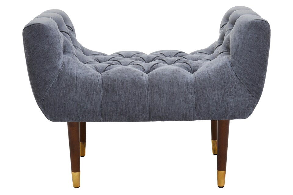 image 1 of Classic Grey Chenille Stool,Decorative Wooden Seat,Metallic Gold Finished Lounge Seat With Pointed Feet | Grey