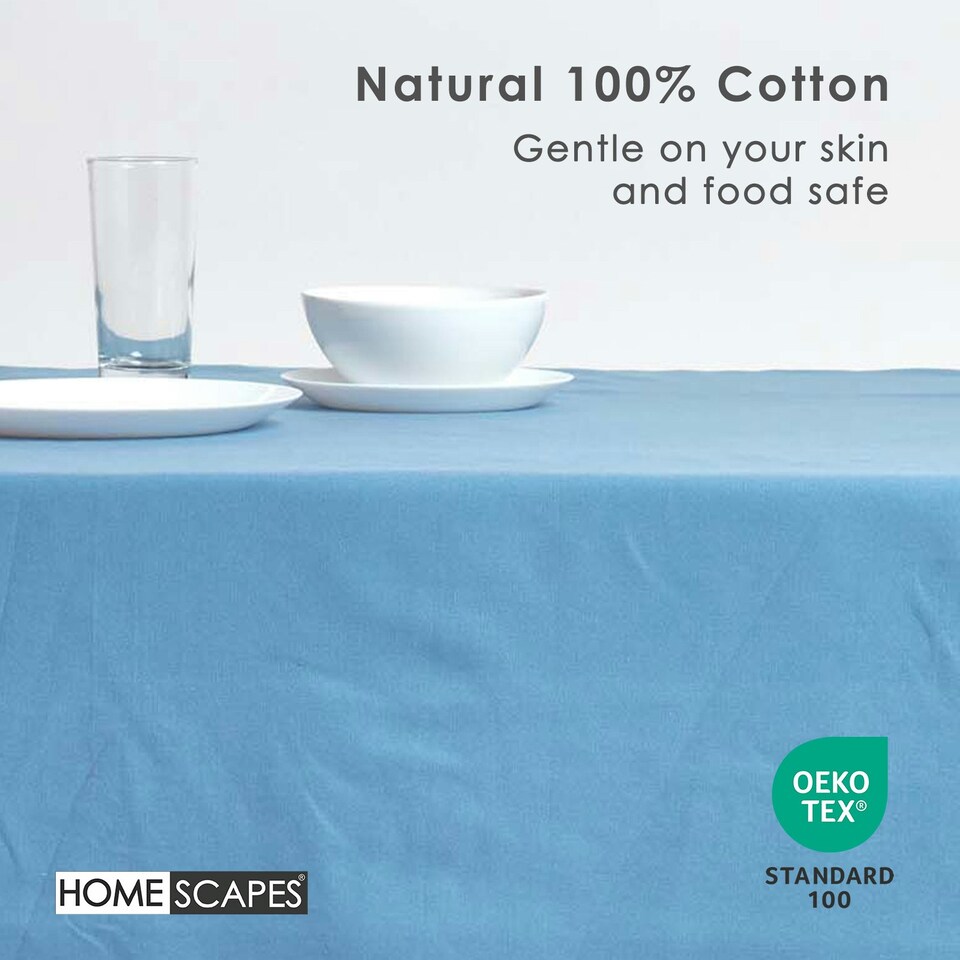 image 1 of Homescapes Airforce Blue Cotton Square Tablecloth - 137 x 137 cm | Blue