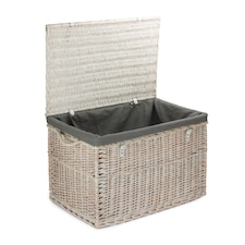 Large White Wash Storage Hamper With Grey Lining Wicker Basket | Grey | Grey