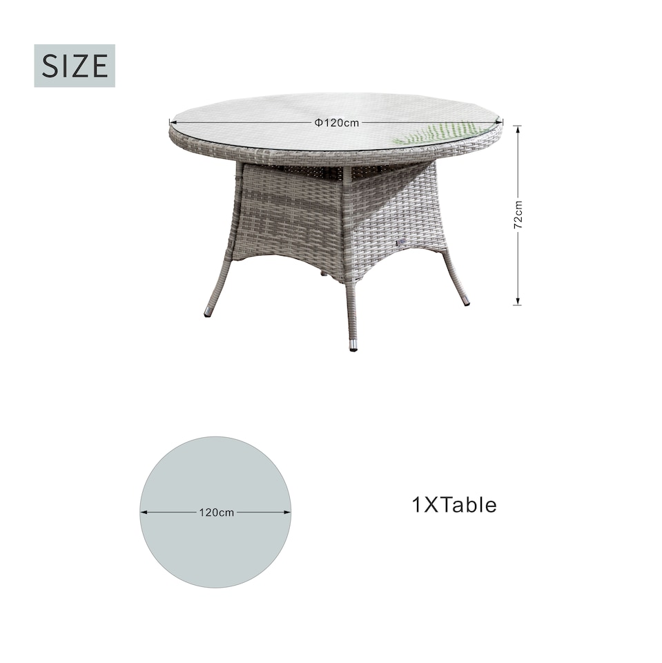 image 1 of Direct Wicker Outdoor 4‑Person Rattan Round Dining Table, Aluminum Frame with Tempered Glass Top & Umbrella Hole