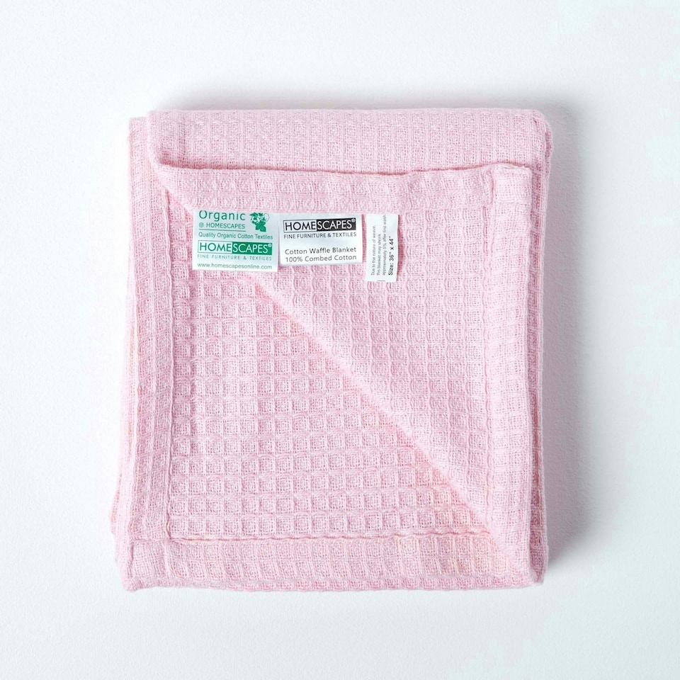 image 1 of Homescapes Organic Cotton Waffle Baby Blanket Pink - 90 x 112 cm | Pink