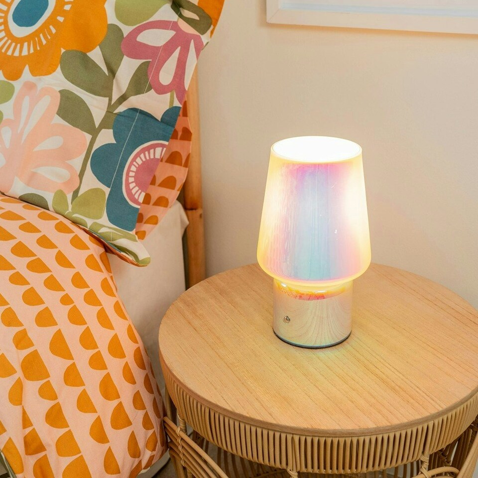 image 1 of ValueLights Hanya Plated Multicolour Table Lamp with Multicolour Shade and Globe LED 3W Cool White 2700K Bulb