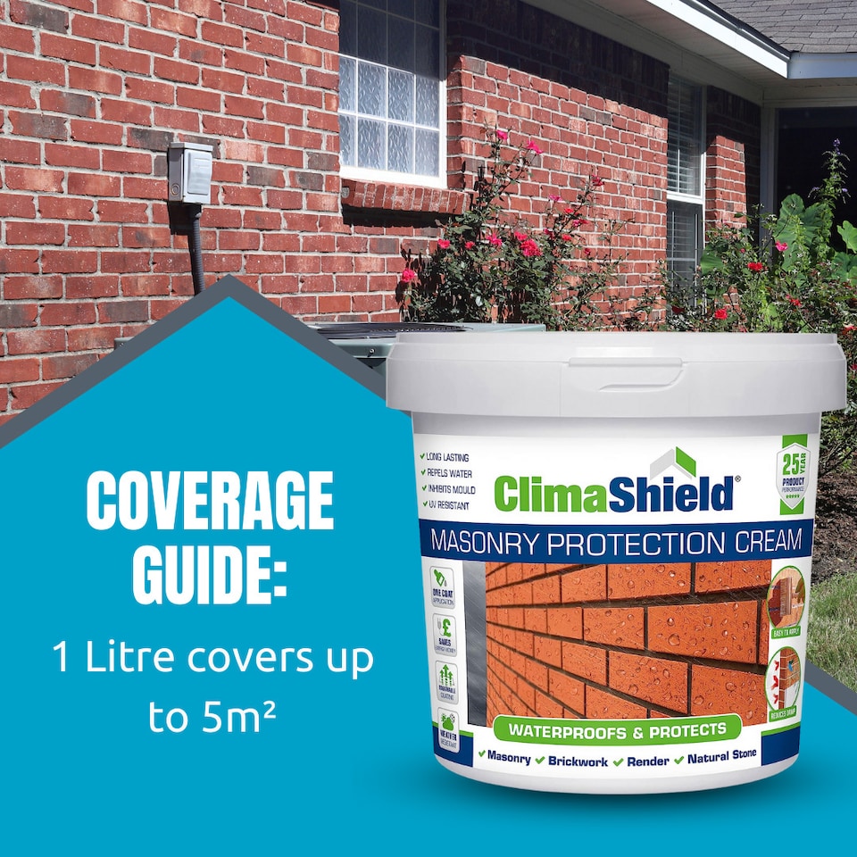 image 1 of Brick Waterproofer and Brick Damp Proofer, Masonry Cream, (ClimaShield), Brick Sealer, Breathable, Premium 25-Years Protection, 3L