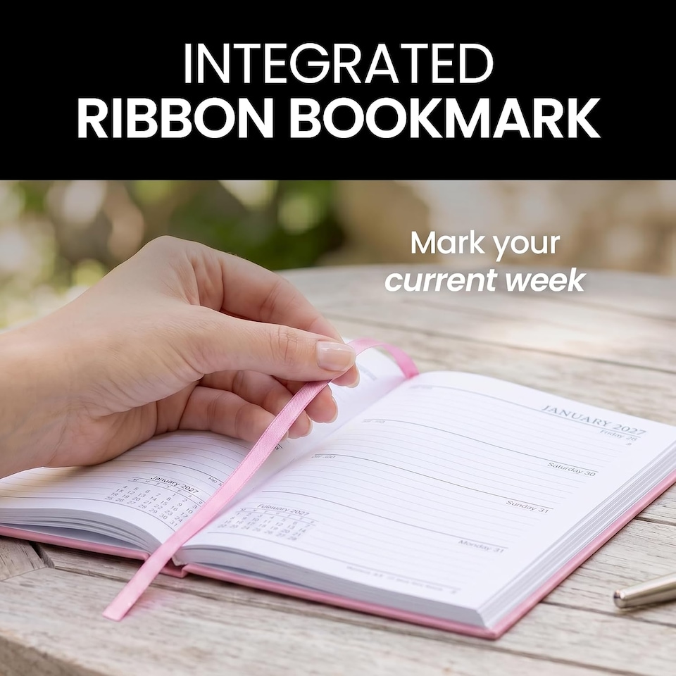 image 1 of 2027 Diary A5 Week to View - Hardback Planner Organiser with Ribbon Bookmark - Weekly Appointment Journal Notebook (Pink) | Pink | Pink