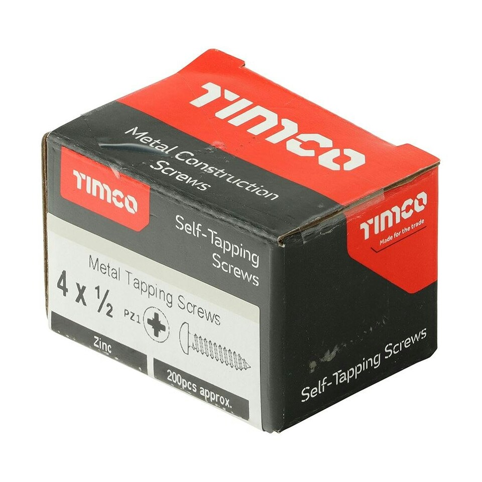 image 1 of Timco - Self-Tapping Screws - PZ - Pan - Zinc (Size 4 x 1/2 - 200 Pieces)