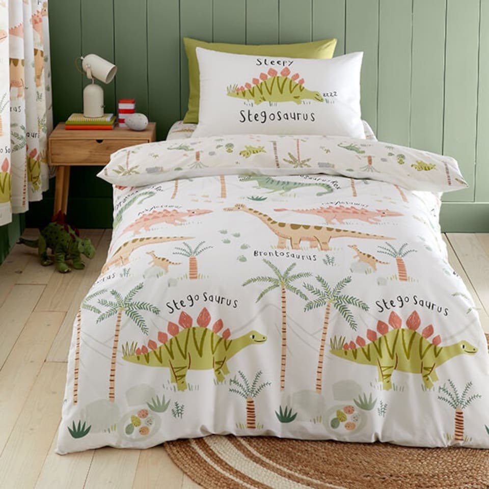 image 1 of Catherine Lansfield Childrens Sleepy Dino Junior Duvet Set Green Green | One Size