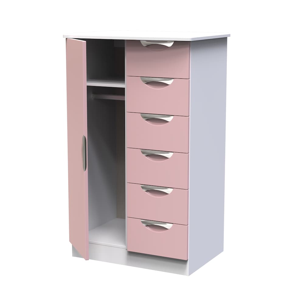 image 1 of Holborn 5 Drawer 1 Door Childrens Wardrobe in Kobe Pink & White (Ready Assembled) | Pink | Kobe Pink & White