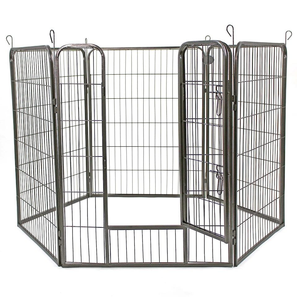 image 1 of Actiaspet - Heavy Duty Metal Pet Playpen 6 Panel Dog Run Enclosure with Door (Black, Large, 6)