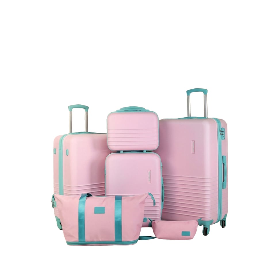 image 1 of Fergana 6 Piece ABS Hard Shell Luggage Set Lightweight Spinner Suitcases TSA Lock Travel Set Baby Pink