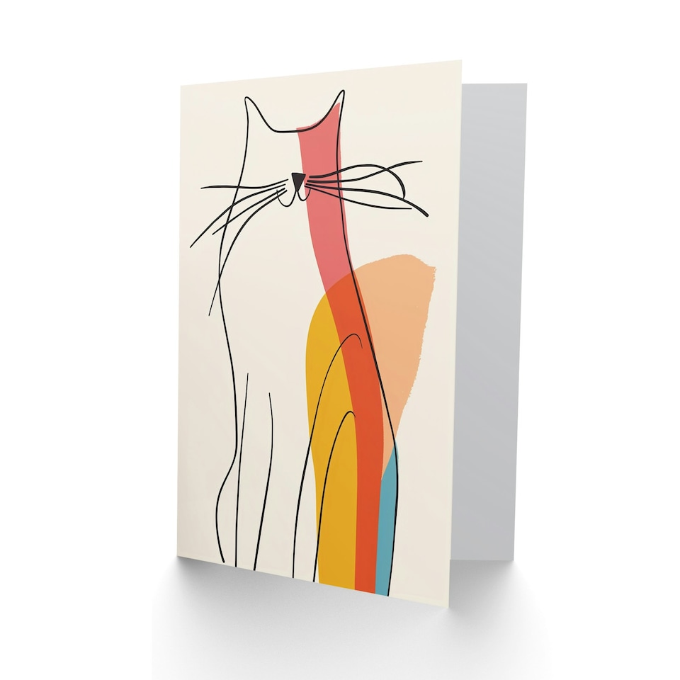 image 1 of Modern Line Drawing Cat Silhouette Colourful Birthday Card