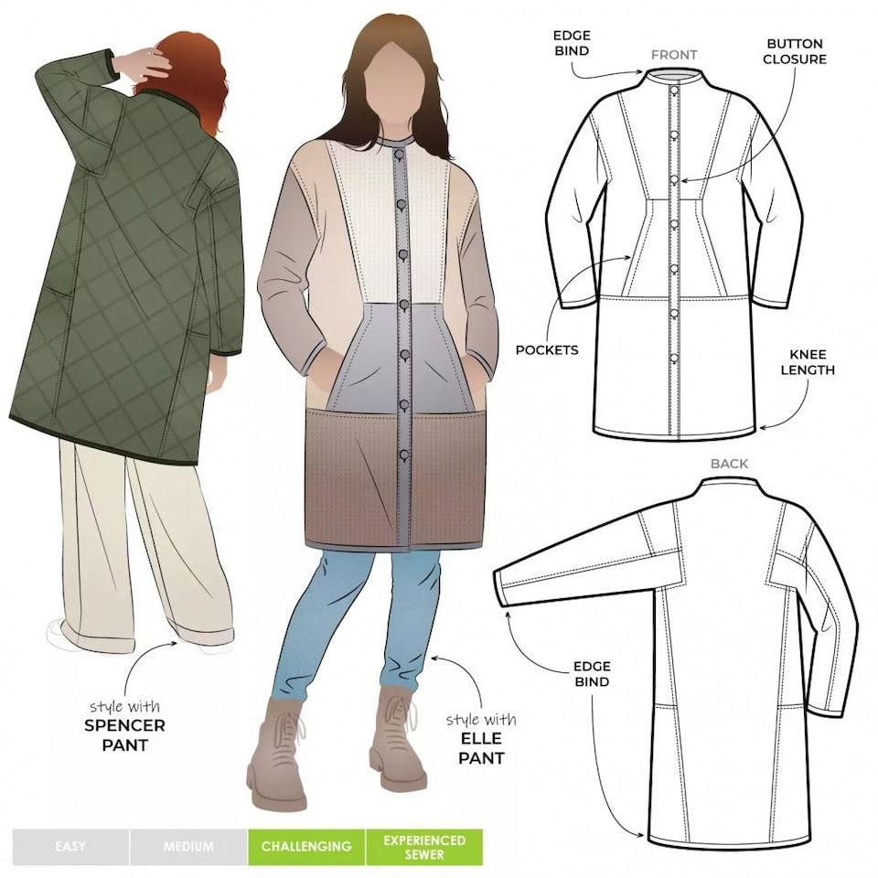 Style Arc Hendrix Coat Paper Sewing Pattern – Women’s Coat, UK Sizes 4–16, Advanced