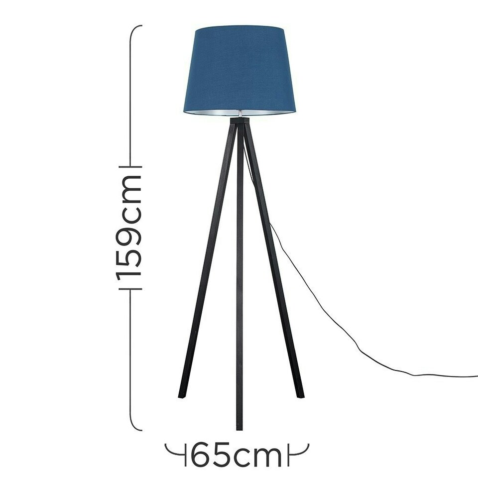 image 1 of ValueLights Barbro Black Tripod Floor Lamp Blue Taper Shade & Bulb