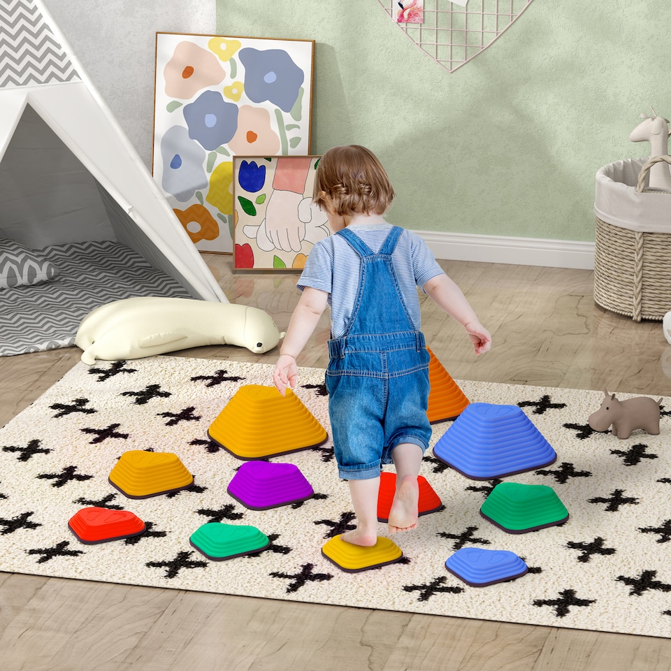 image 1 of AIYAPLAY 11-Piece Kids Stepping Stones, Non-Slip Stackable Balance Stones