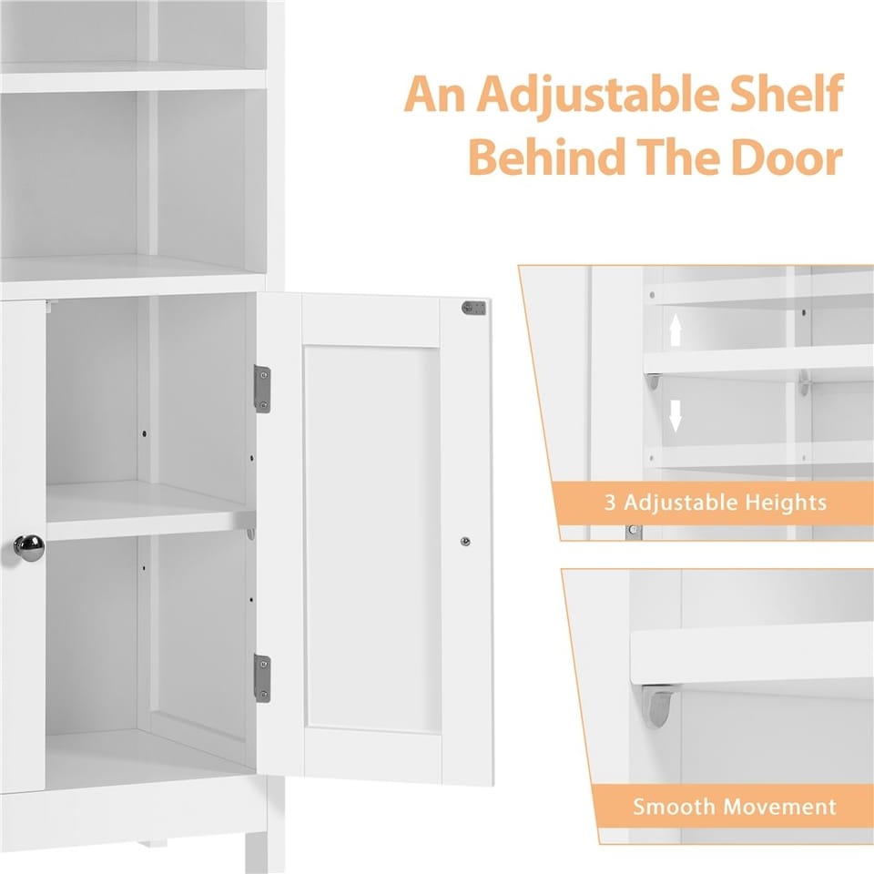 image 1 of Yaheetech 5-Tier Bathroom Floor Cabinet with Double Door White White