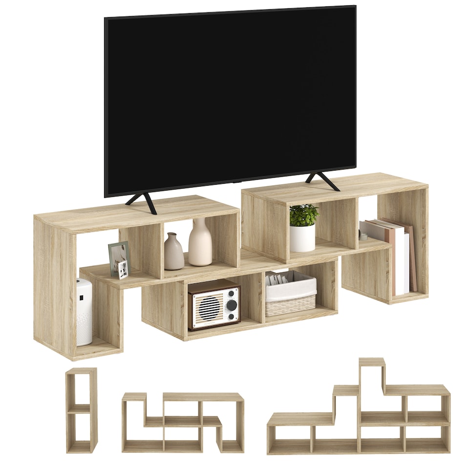 image 1 of HOMCOM TV Stand for TVs up to 75 Inches, Free Combination TV Unit with Storage Shelves, Extendable Entertainment Centre for Living Room, Grey Oak Wood-Effect