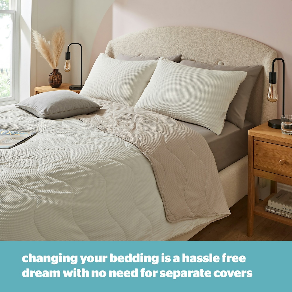 image 1 of Silentnight Summer Breeze 2.5 Tog Coverless Duvet and Pillowcase Set Cream | Taupe | Super King