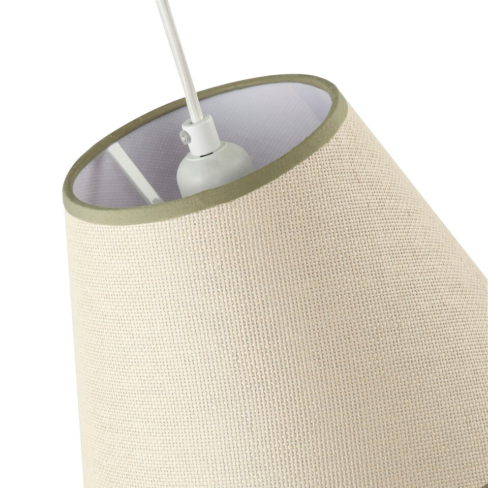 image 1 of Classic Rattan Tweed Lamp Shade with Olive Green Cotton Fabric Trims Green