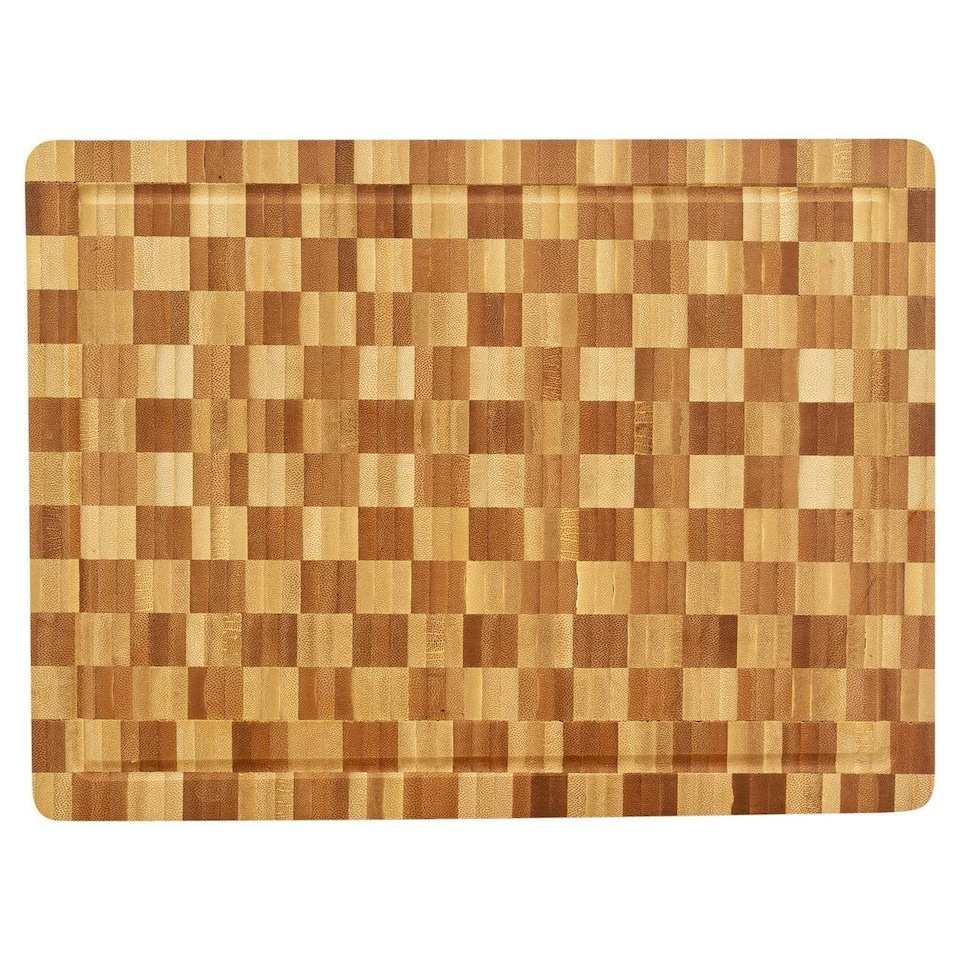 image 1 of Bamboo Butchers Block Chopping Board Chequered Cutting Board | Brown | Brown | 1