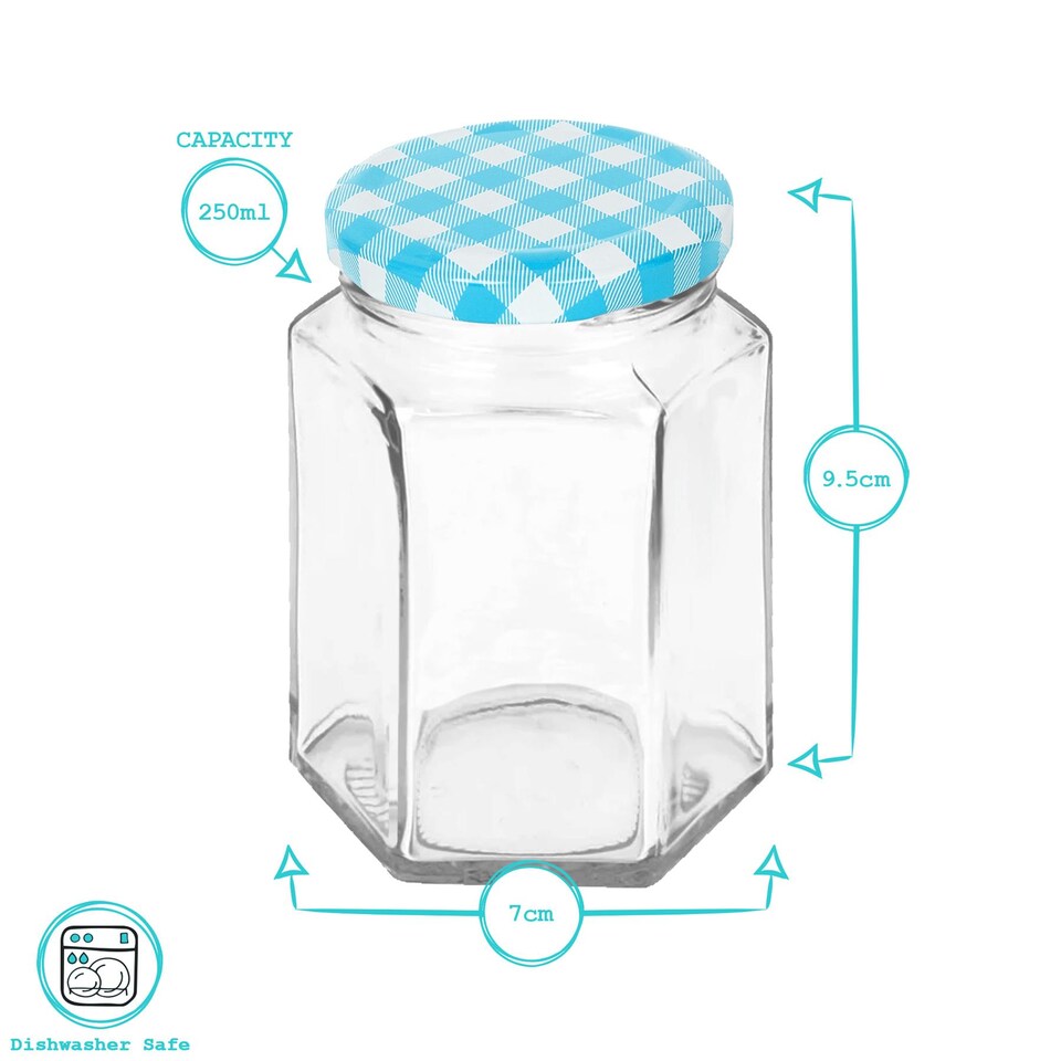 image 1 of Argon Tableware Hexagonal Glass Jam Jars with White Lids - 250ml - Pack of 6